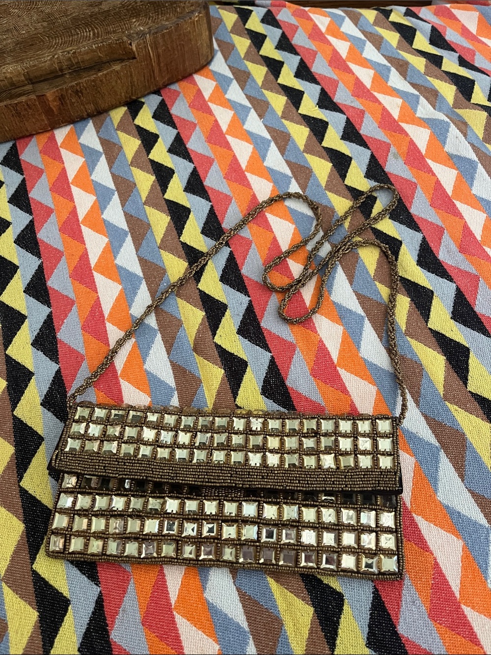 Embellished Brown Beaded Evening Clutch - Picture 2 of 7